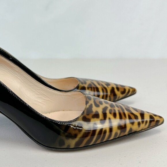 PRADA Leopard Print Ombre Black Patent Leather Kitten Pumps 38.5 - Picture 2 of 6